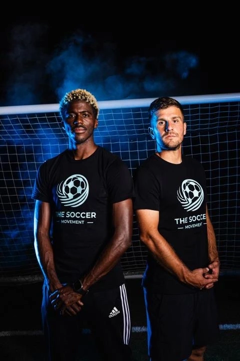 Diego Rubio and Gyasi Zardes wearing The Soccer Movement jerseys